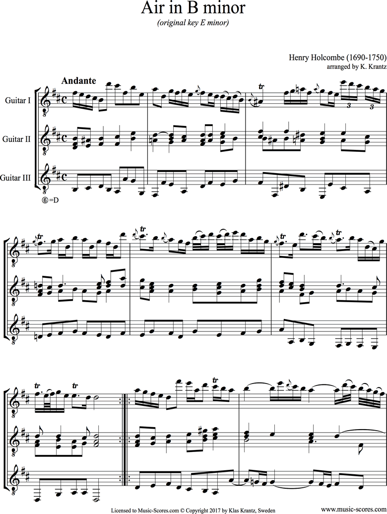 Front page of Air in E minor: 3 Guitars sheet music