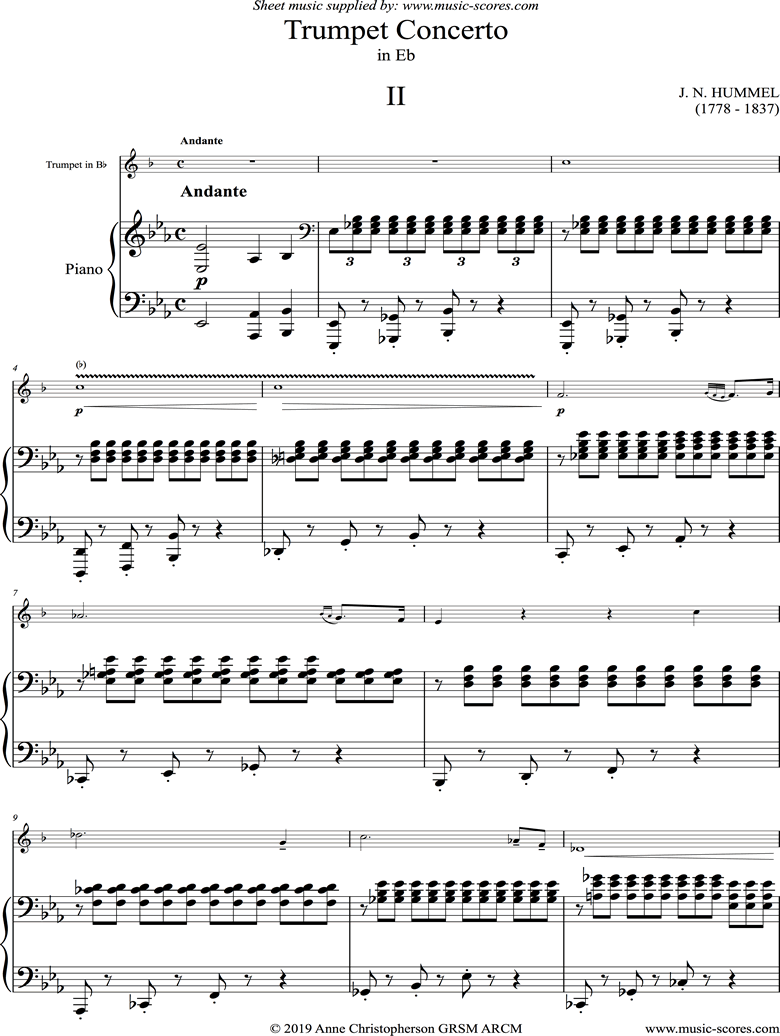 Front page of Trumpet Concerto in Bb: 2nd and 3rd movements for Trumpet in Bb and Piano sheet music