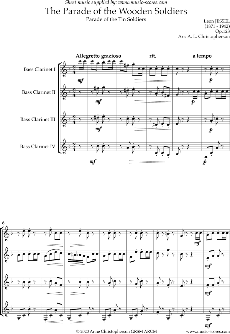 Front page of Parade of the Wooden Soldiers: Bass Clarinet Quartet sheet music