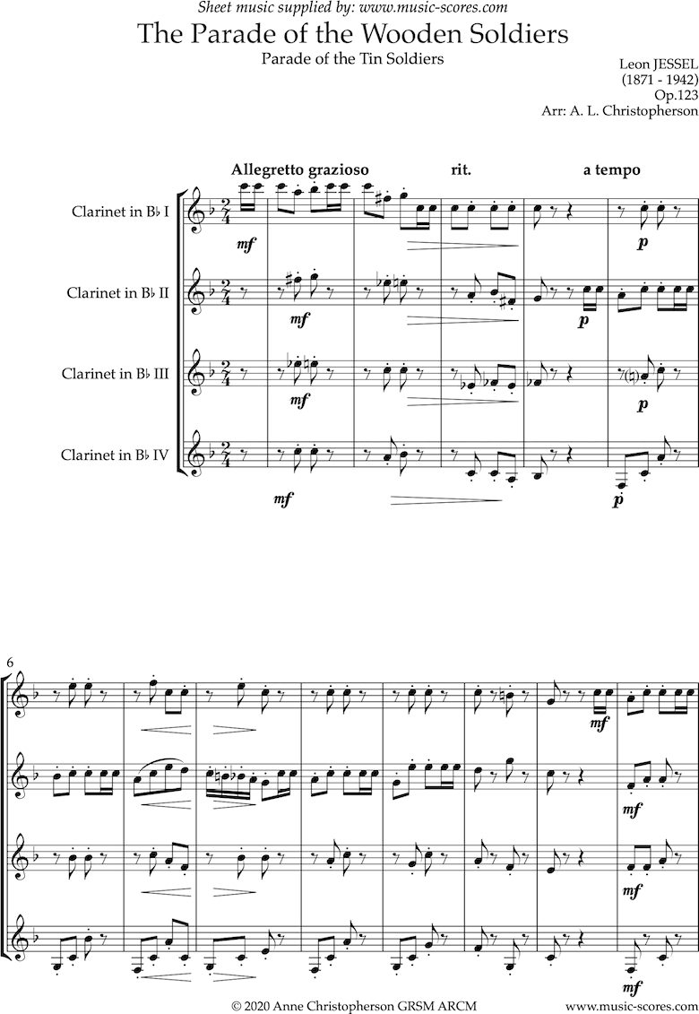 Front page of Parade of the Wooden Soldiers: Clarinet Quartet sheet music