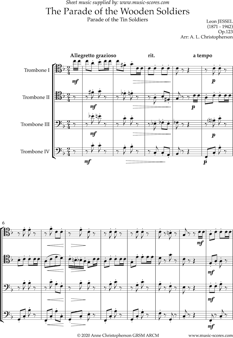 Front page of Parade of the Wooden Soldiers: Trombone Quartet sheet music