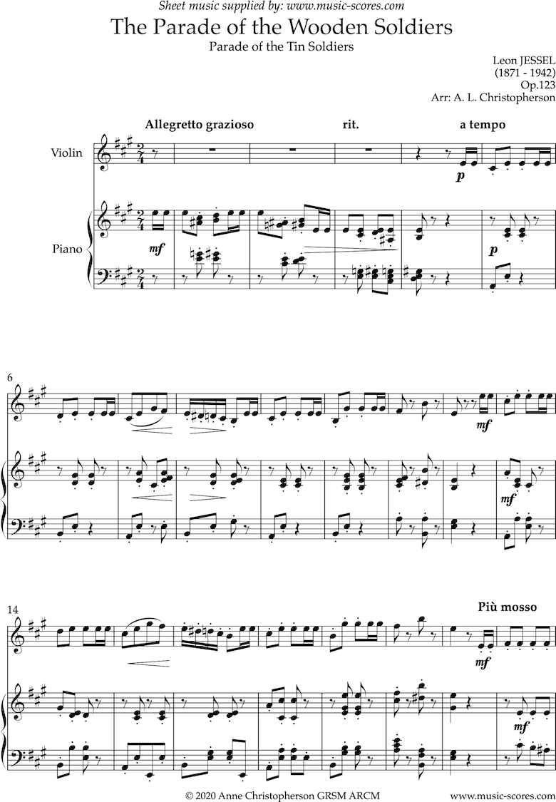 Front page of Parade of the Wooden Soldiers: Violin sheet music