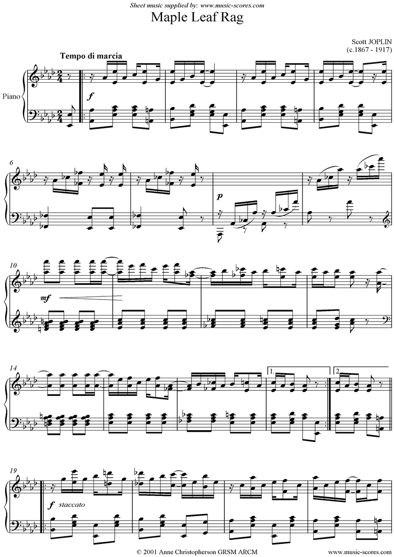 Front page of Maple Leaf Rag sheet music