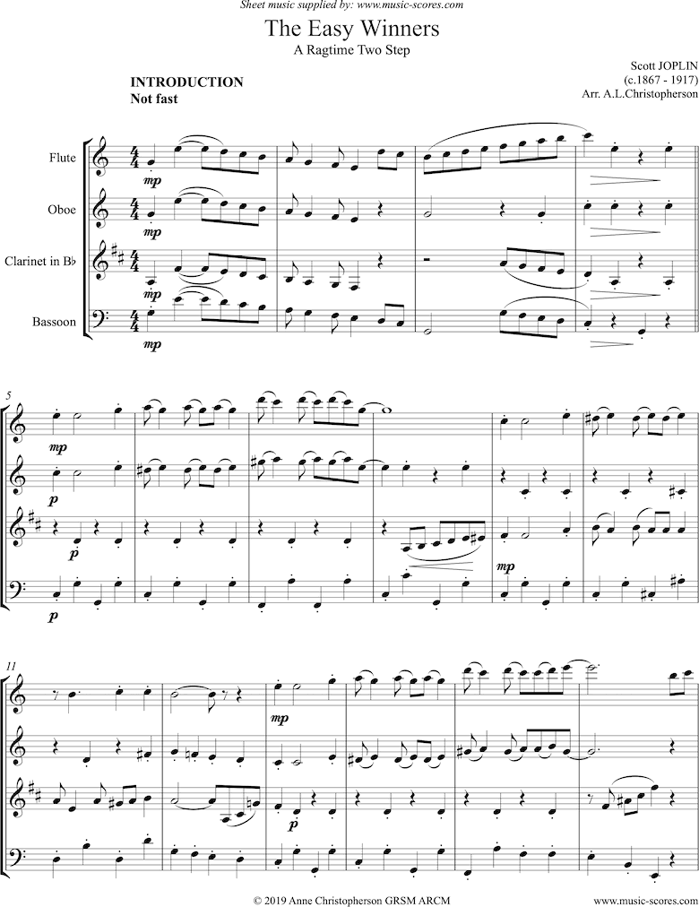 Front page of The Easy Winners: Full: Wind Quartet sheet music