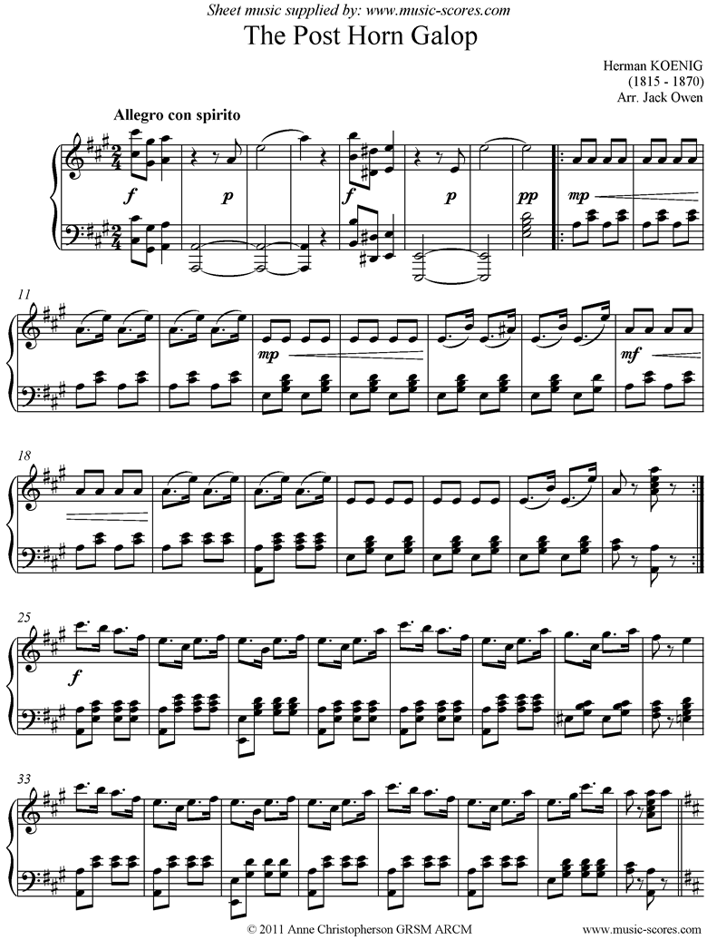 Front page of Post Horn Galop: Piano sheet music