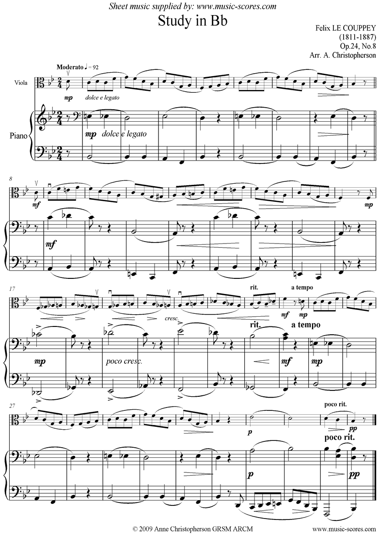 Front page of Op.07, No.20: Study in C: Viola sheet music