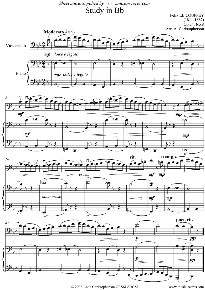 Front page of Op.24, No.08: Study in Bb: Cello sheet music