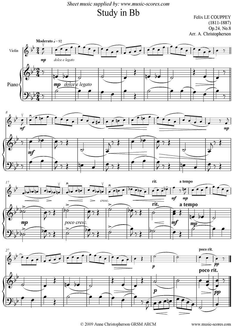 Front page of Op.07, No.20: Study in C: Violin sheet music