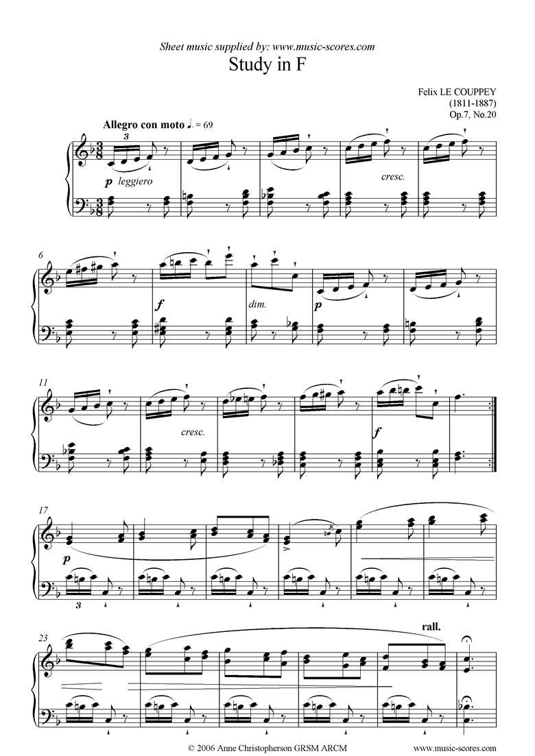 Front page of Op.07, No.20: Study in F sheet music