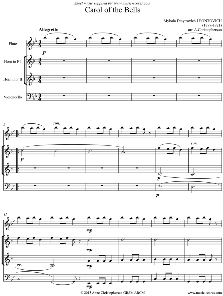 Carol of the bells french horn hotsell