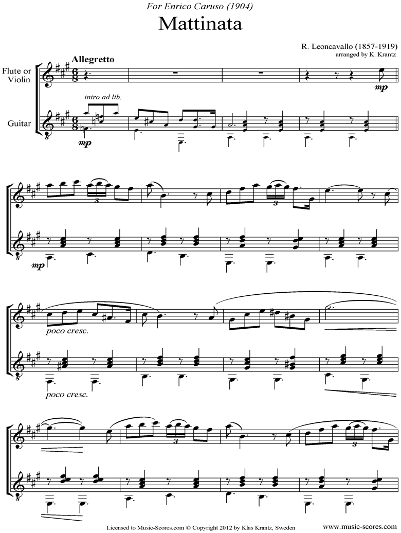 Front page of Mattinata: Flute, Guitar sheet music