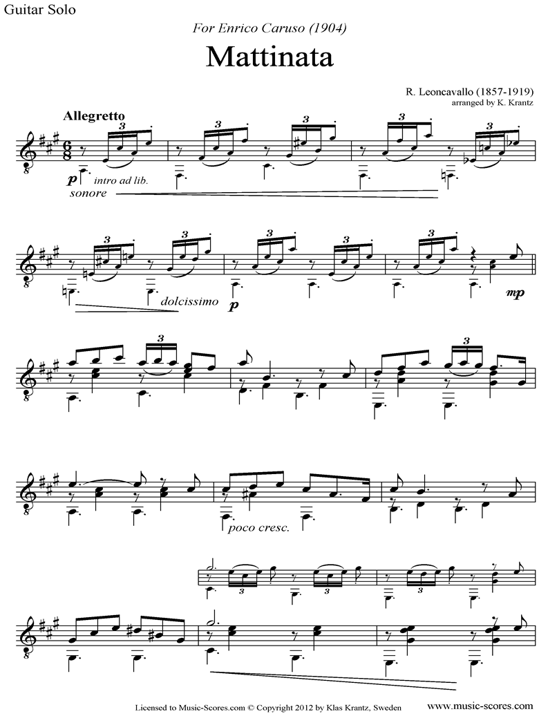 Front page of Mattinata: Guitar sheet music