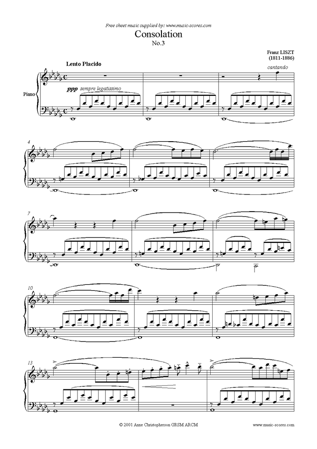 Front page of Consolation No.3: Piano sheet music