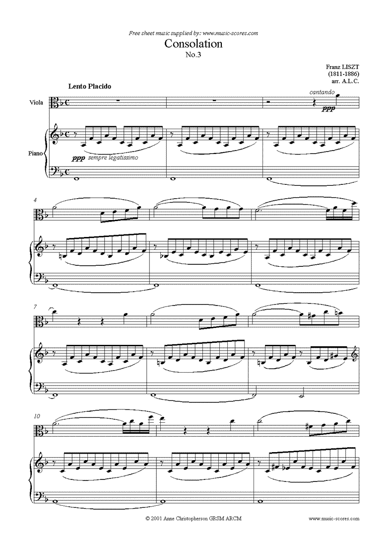Front page of Consolation No.3: Viola sheet music