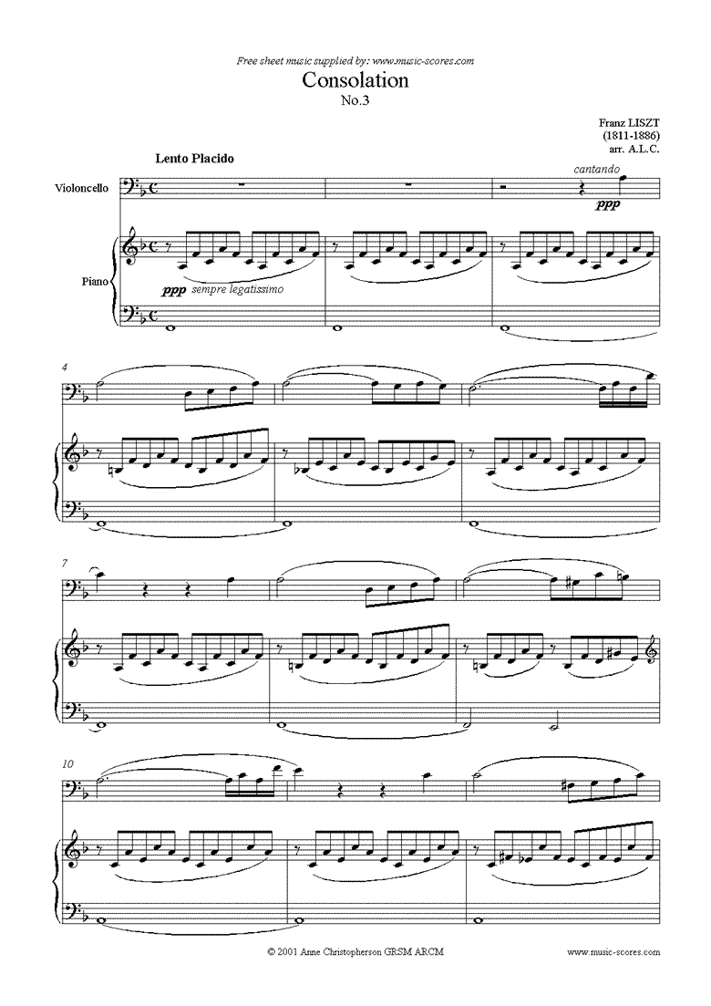 Front page of Consolation No.3: Cello sheet music