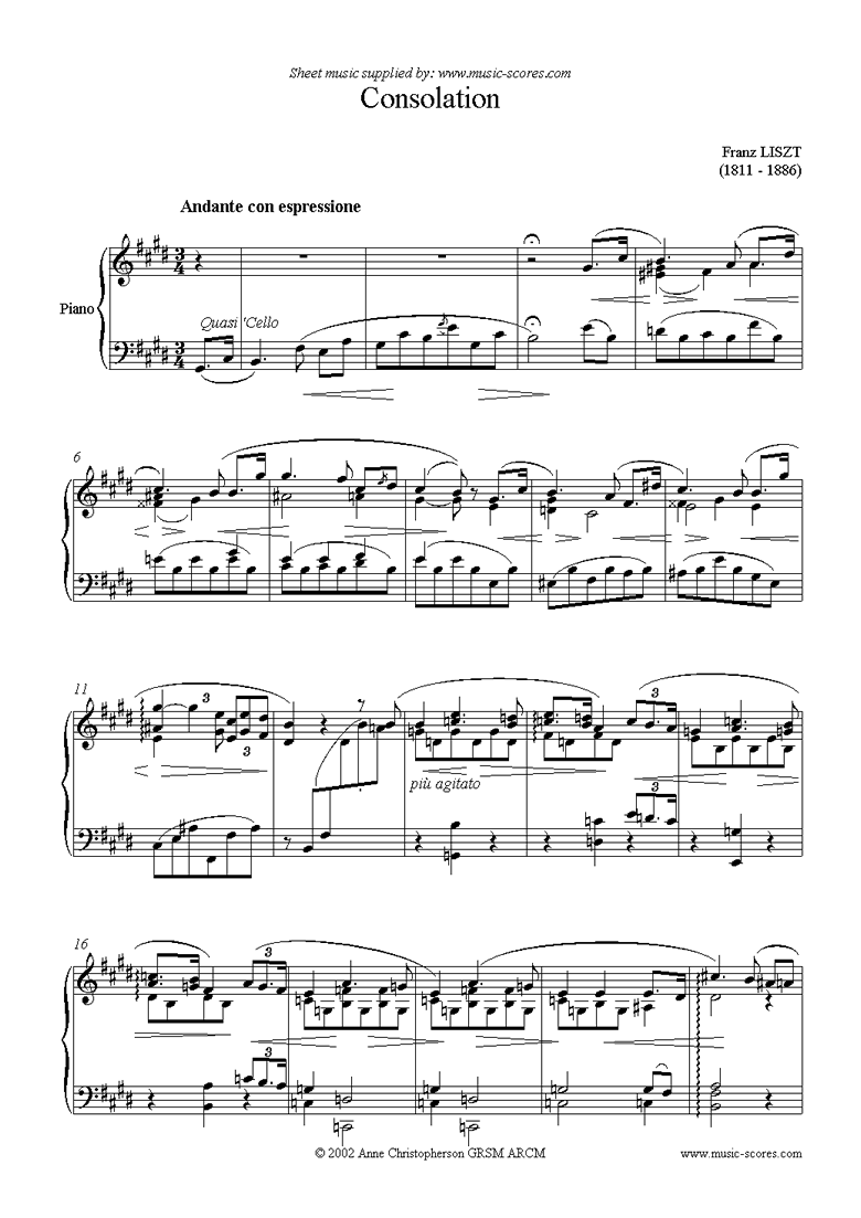 Front page of Consolation in E: Piano sheet music