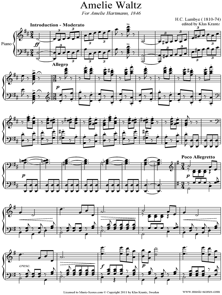 Lumbye. Amelie Piano classical sheet music