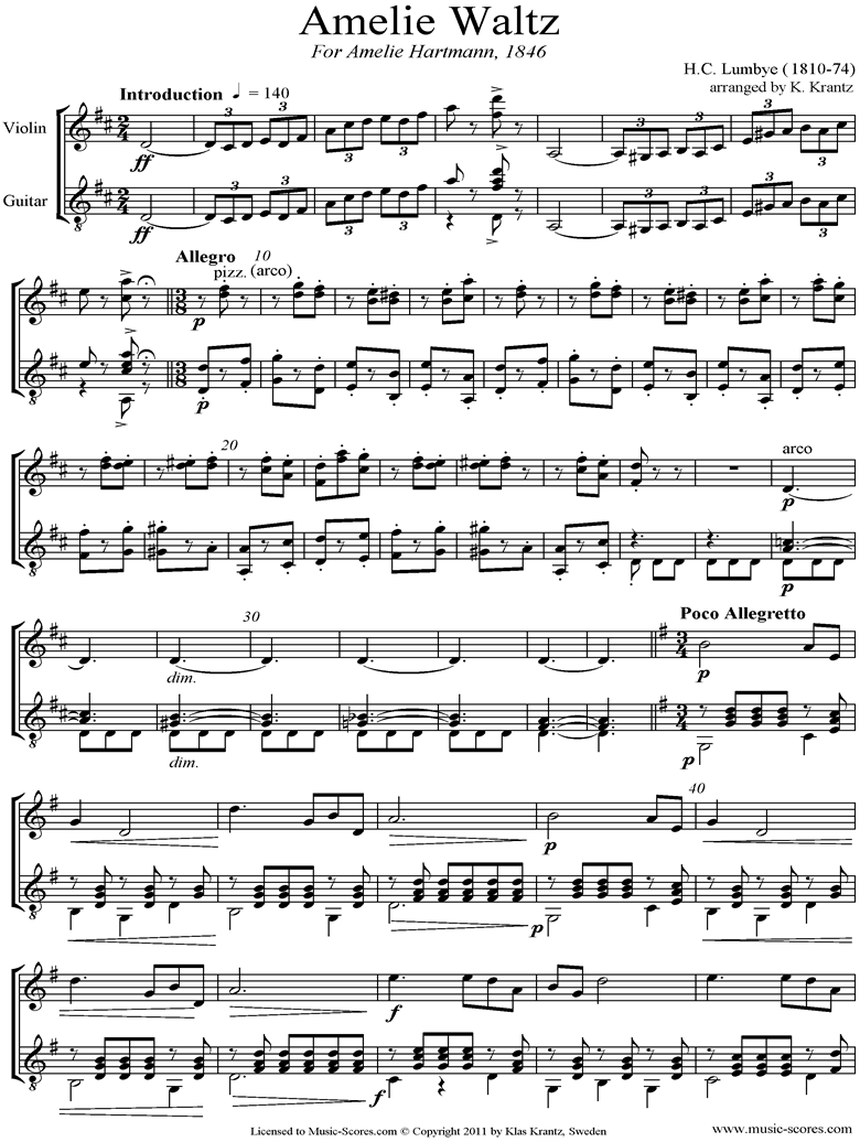 Front page of Amelie Waltz: Violin, Guitar sheet music