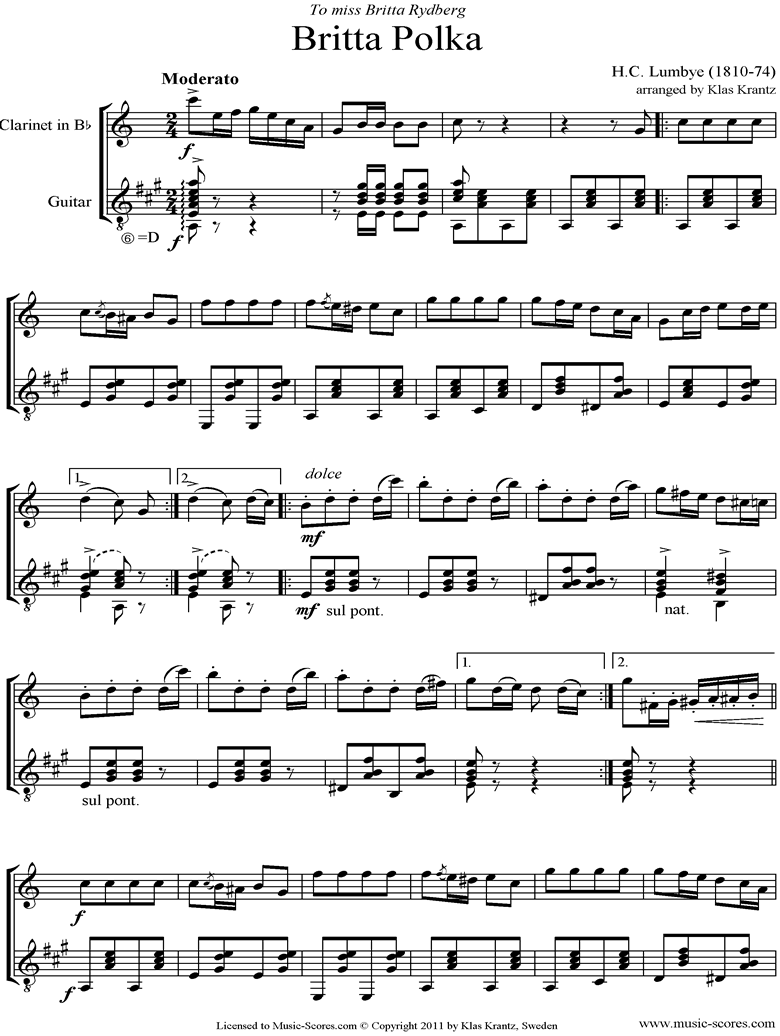 Front page of Britta Polka: Clarinet and Guitar Capo I sheet music