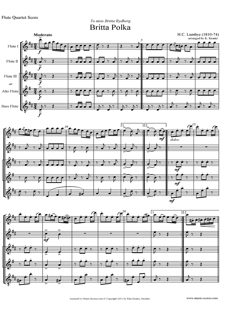 Front page of Britta Polka: Flute Quartet sheet music