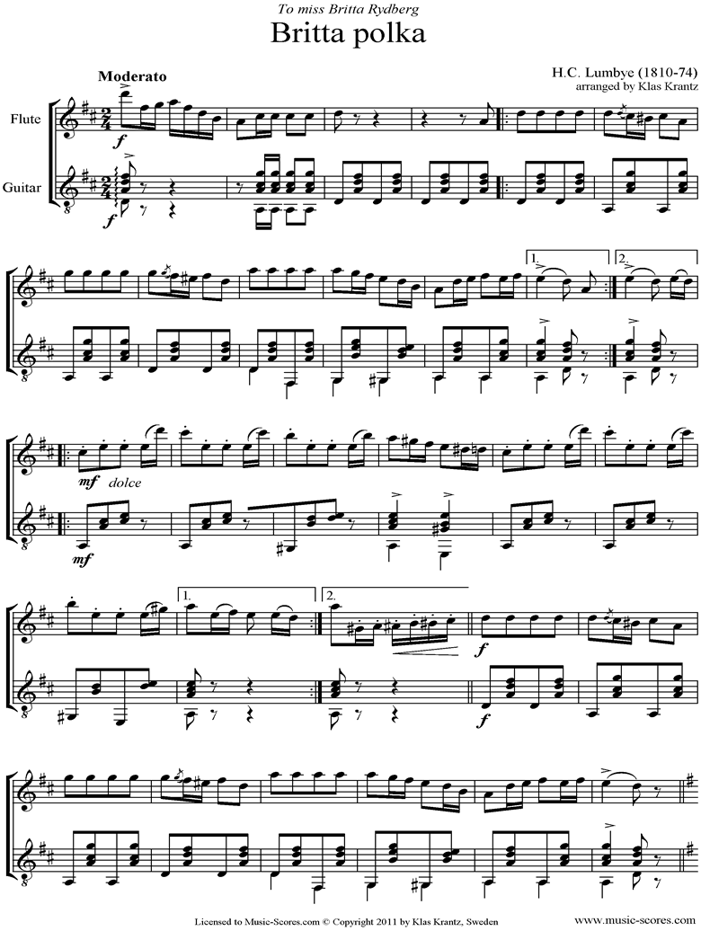 Front page of Britta Polka: Flute and Guitar sheet music