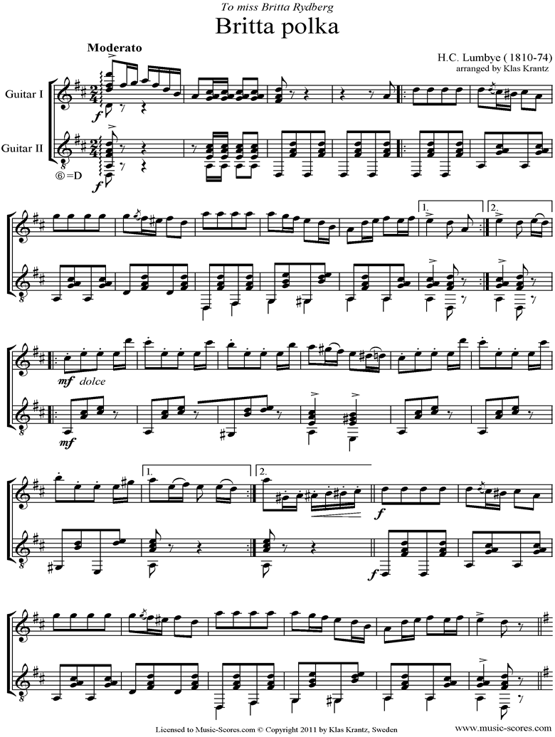 Front page of Britta Polka: Guitar Duet sheet music