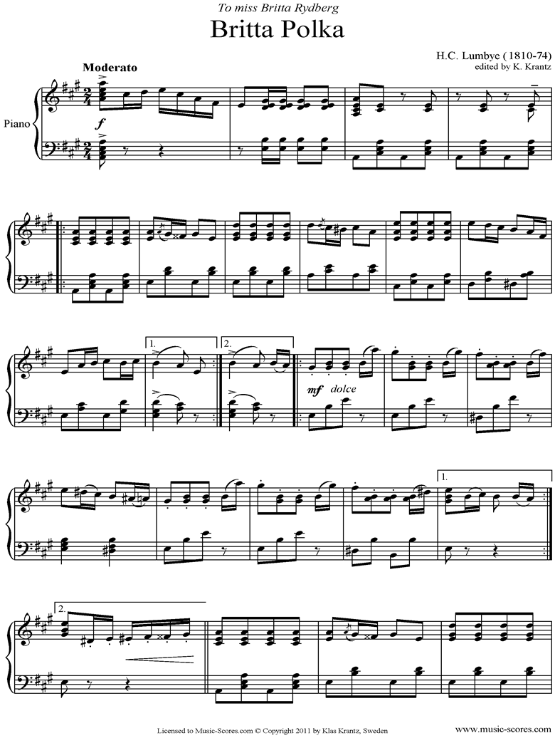 Front page of Britta Polka: Piano sheet music