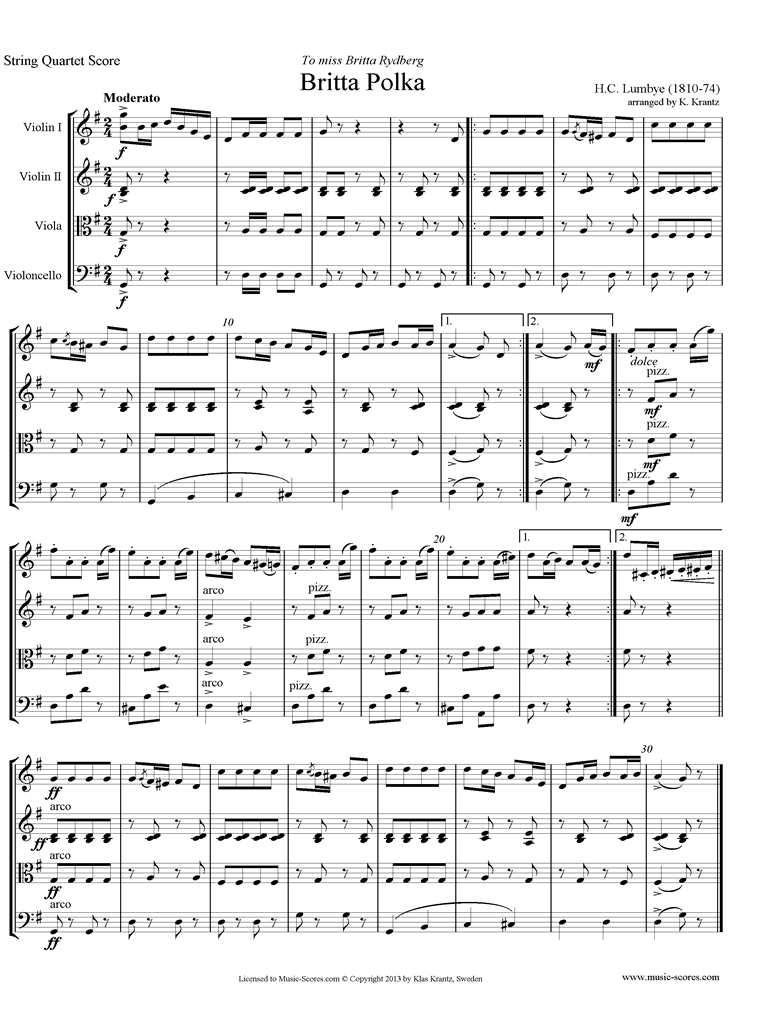 Front page of Britta Polka: String Quartet sheet music