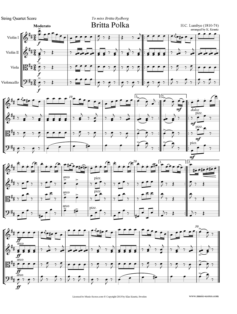 Front page of Britta Polka: String Quartet: D ma sheet music