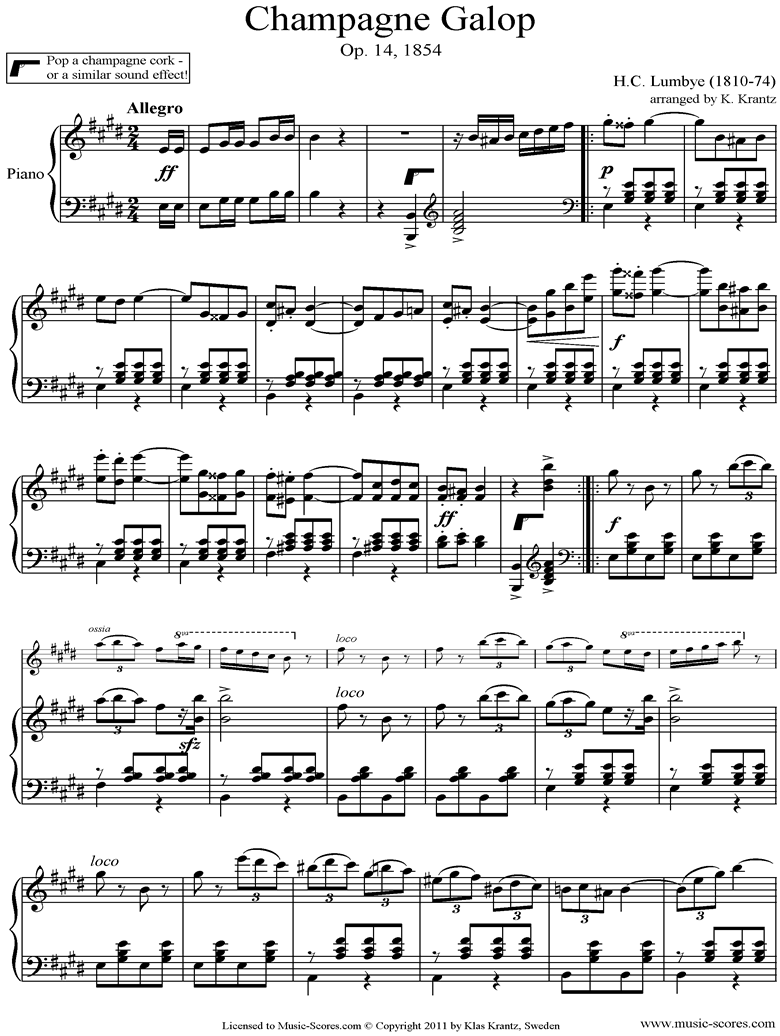 Front page of Champagne Galop:   Piano sheet music