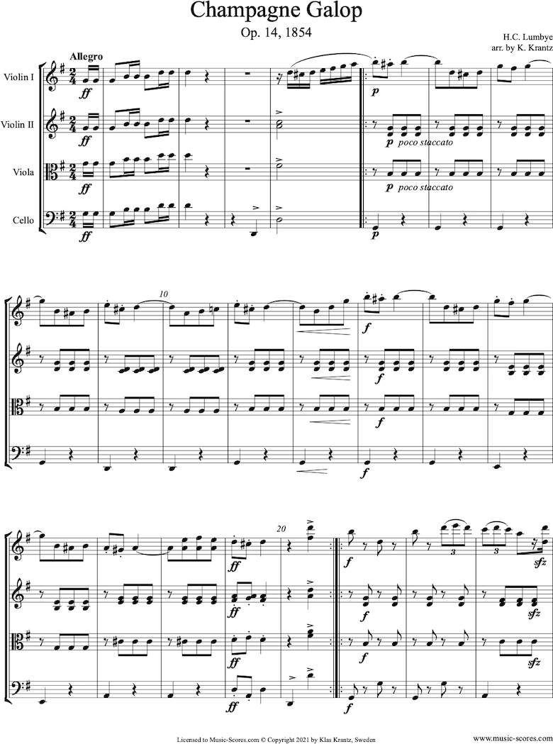 Front page of Champagne Galop: String Quartet sheet music