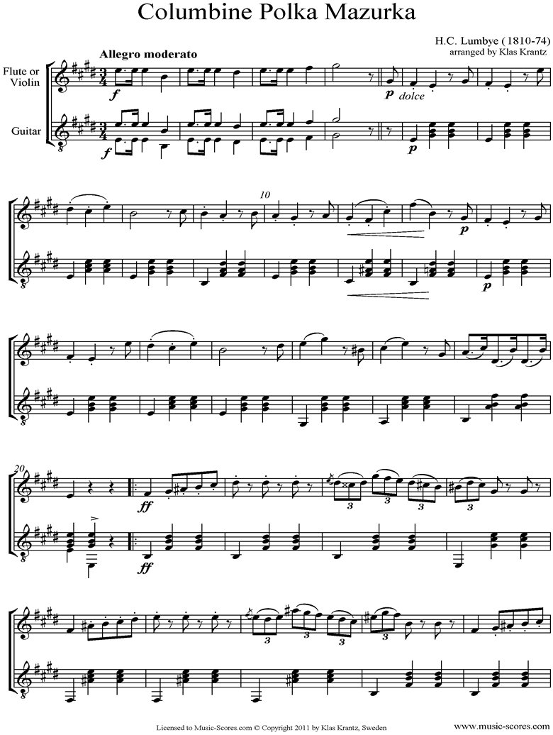 Front page of Colombine Polka Mazurka: Flute, Guitar sheet music