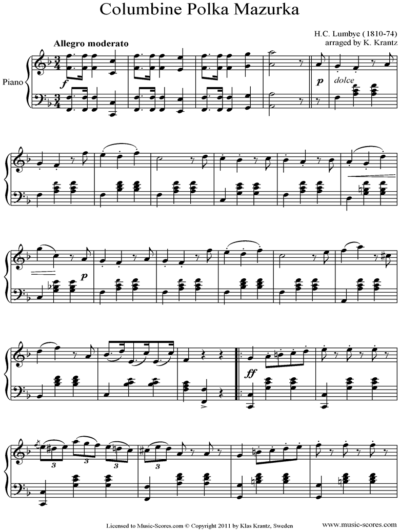 Front page of Colombine Polka Mazurka: Piano sheet music