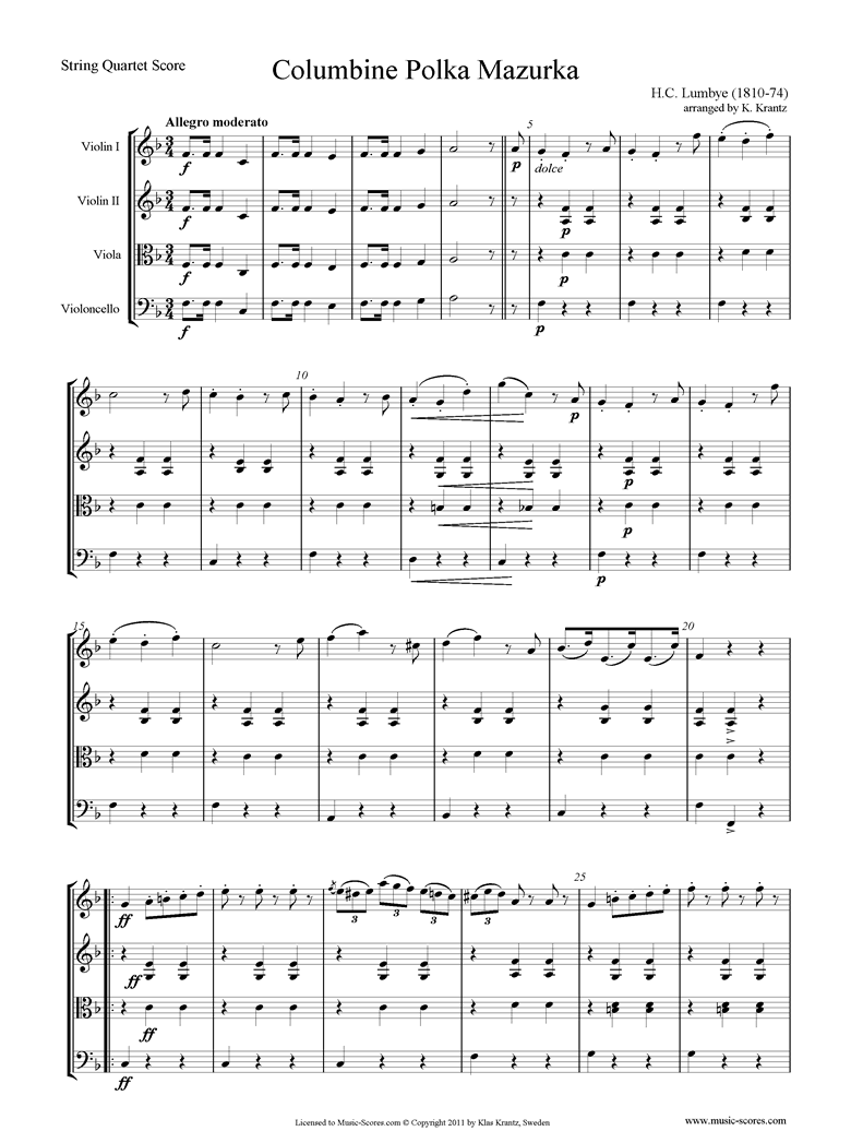 Front page of Colombine Polka Mazurka: String Quartet sheet music
