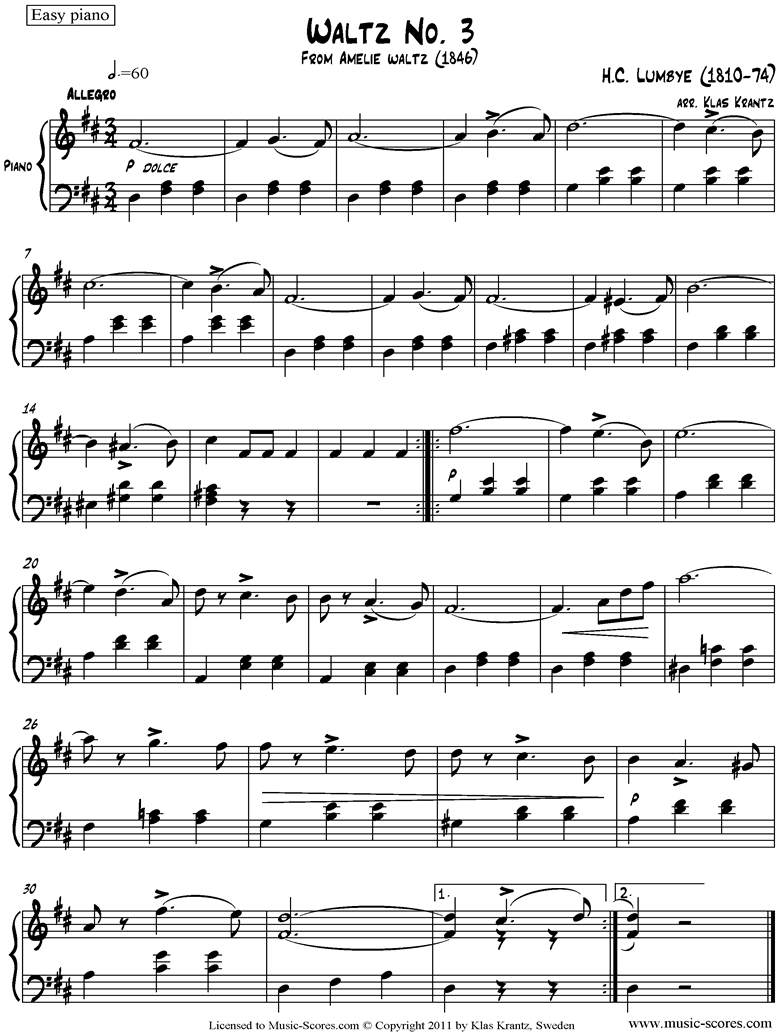 Front page of Waltz No.3: Easy Piano sheet music