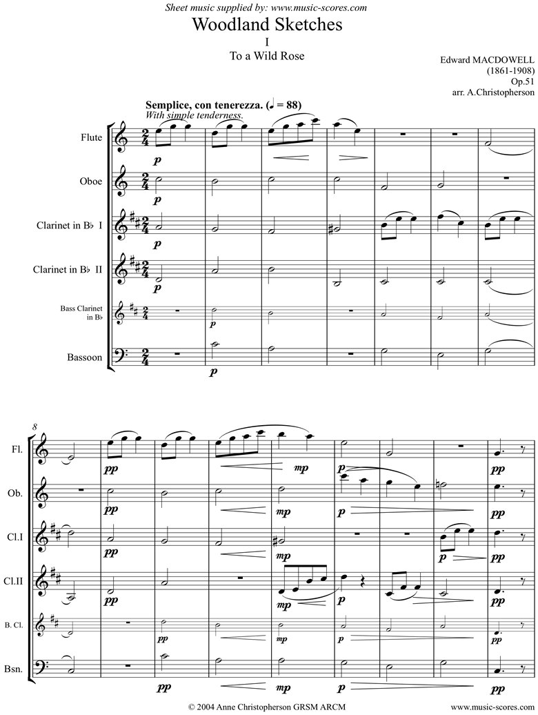 To a Wild Rose: flute, oboe, 2 clarinets, bassoon by MacDowell