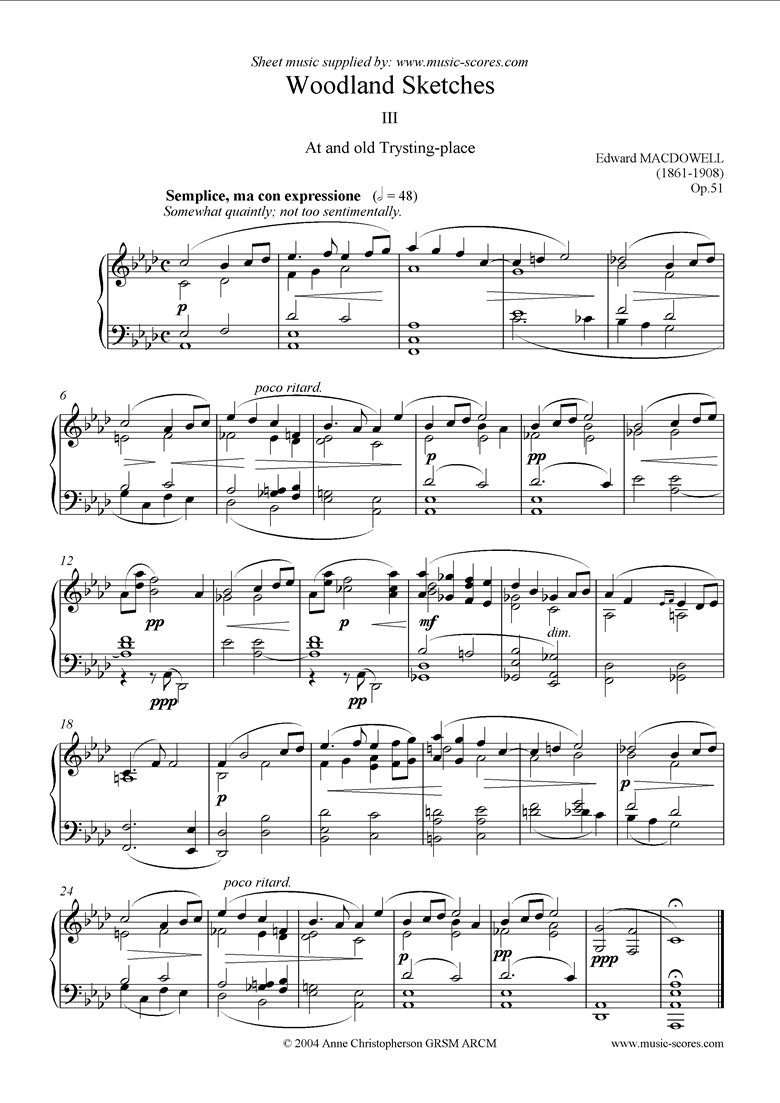 Front page of Woodland Sketches: Op.51, No.3: Old Trysting Place sheet music