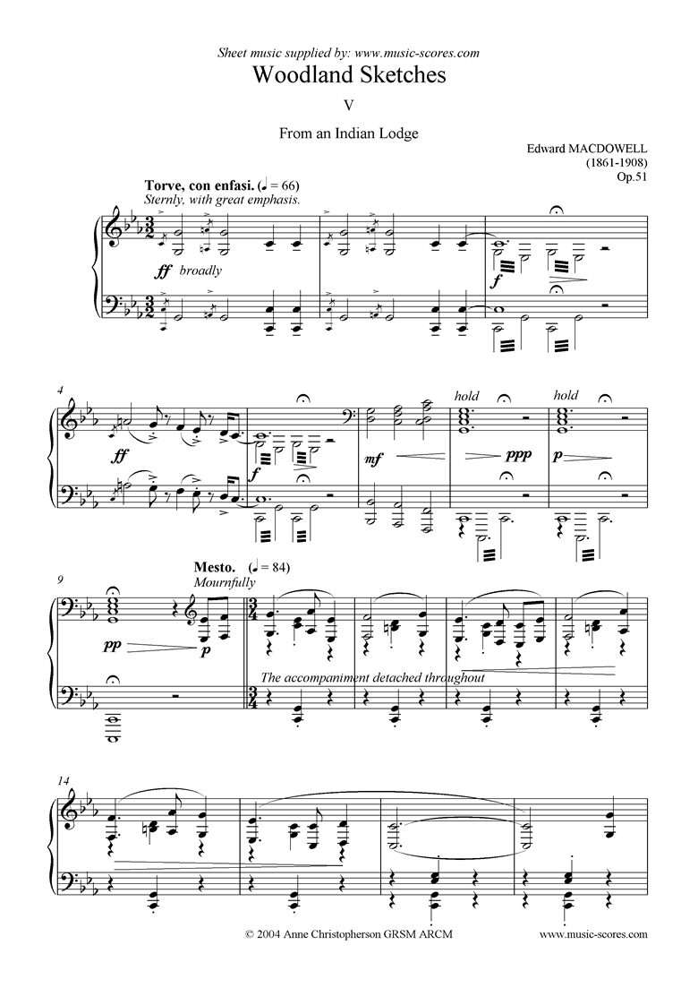 Front page of Woodland Sketches: Op.51, No.5: An Indian Lodge sheet music