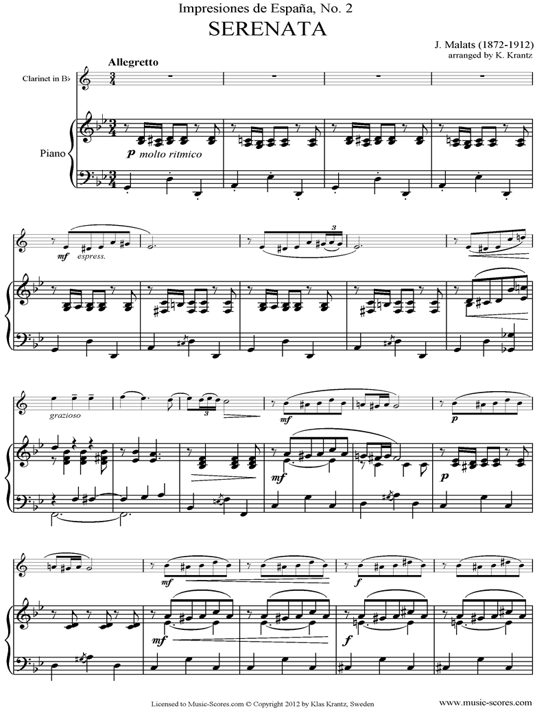 Front page of Serenata Espanola: Clarinet, Piano sheet music