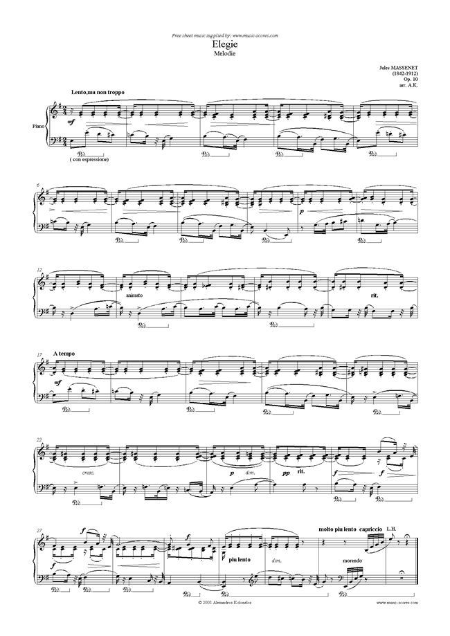 Front page of Elegie: Op. 10 sheet music