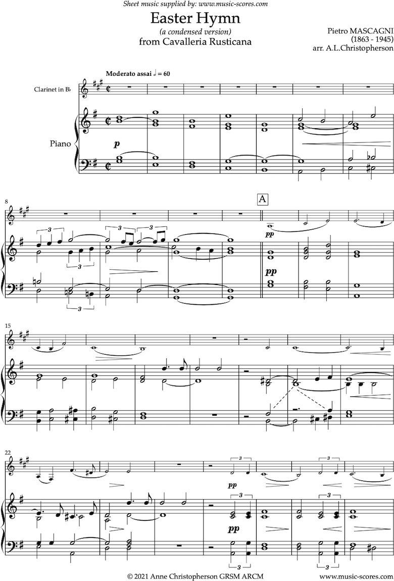 Cavalleria Rusticana: Easter Hymn: Clarinet by Mascagni