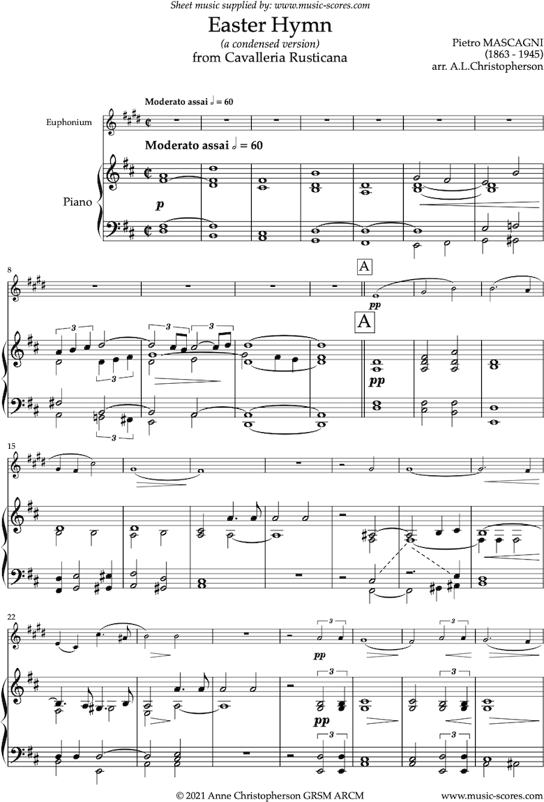 Front page of Cavalleria Rusticana: Easter Hymn: Euphonium sheet music