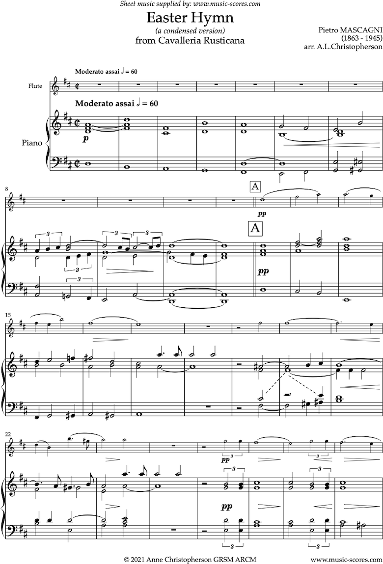 Front page of Cavalleria Rusticana: Easter Hymn: Flute sheet music