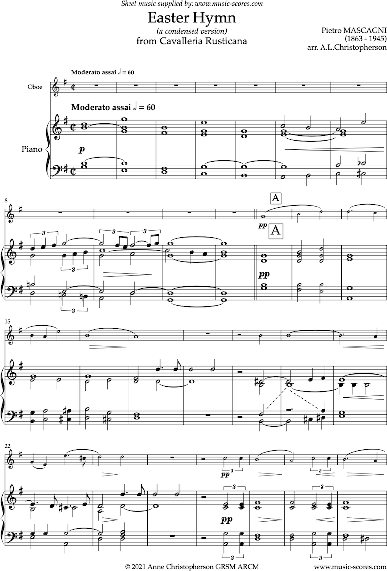 Cavalleria Rusticana: Easter Hymn: Oboe by Mascagni
