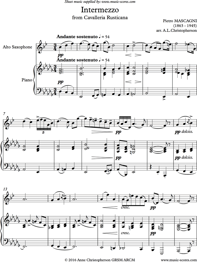 Cavalleria: Intermezzo: Alto Sax by Mascagni