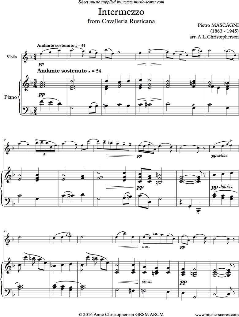 Cavalleria: Intermezzo: Violin by Mascagni