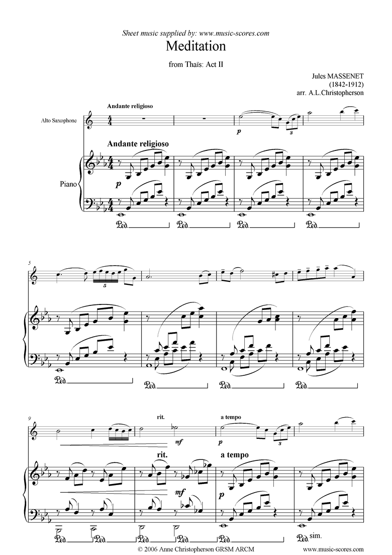 Front page of Thais, Act 2: Meditation: Alto Sax sheet music