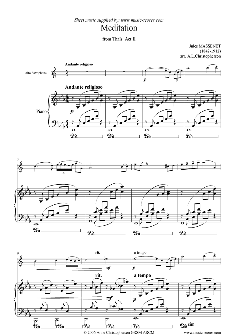 Thais, Act 2: Meditation: Alto Sax by Massenet