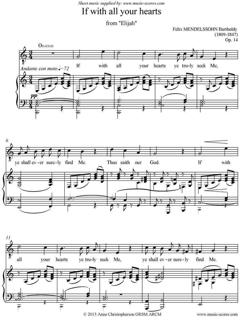 Front page of Op.70, No.4: If With All Your Hearts, from Elijah: C ma sheet music