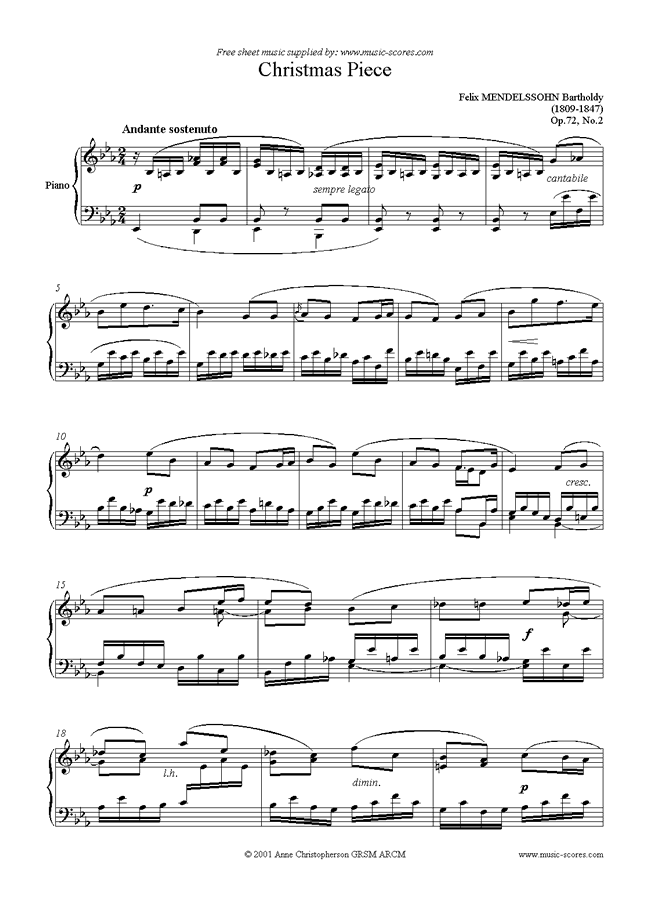 Front page of Op.72, No.2: Christmas Piece sheet music